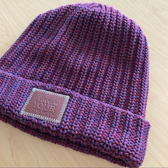 Love Your Melon-Burgundy Two Tone Mixed Knit Beanie - Picture 4 of 7